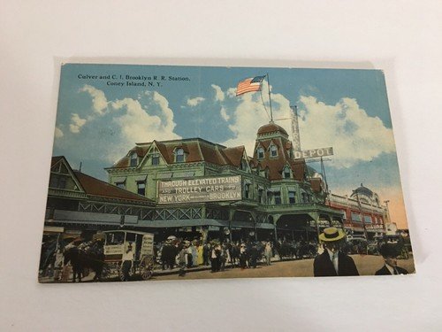 1900's Coney Island Brooklyn Railroad Station New York CI & BRR NYC Flag Milk NY