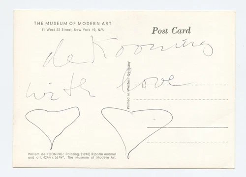 KOONING, Willem de.: "Painting," 1948 - Signed Postcard with Heart Drawings