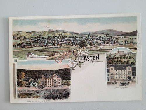 Postcard Litho Lehesten Villa to the Duke Slate Quarries & Hotel Rock Grotto