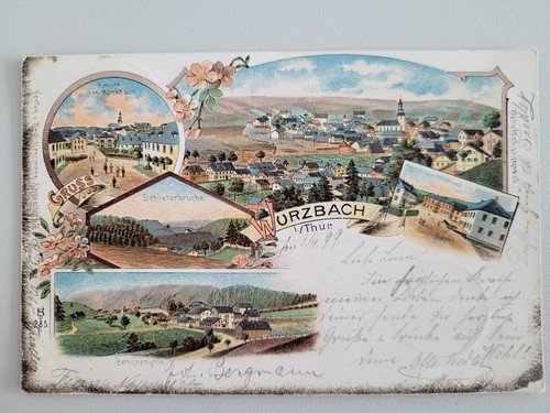 Postcard Wurzbach near Lehesten slate quarries Benignengrün 1899 by Hermann Eber