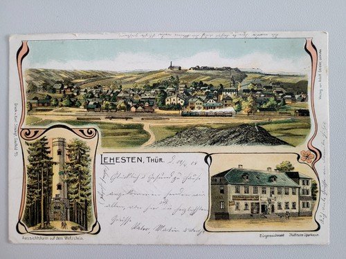 Postcard Lehesten ducal slate quarry whetstone mayor savings bank 1904