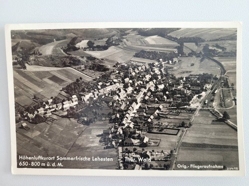 Postcard Lehesten aerial photo with Weber's slate quarry and station 1939 Na. Be