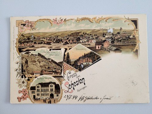 Postcard Lehesten slate quarry Bärenstein 1899 hotel rock grotto L. Munzer