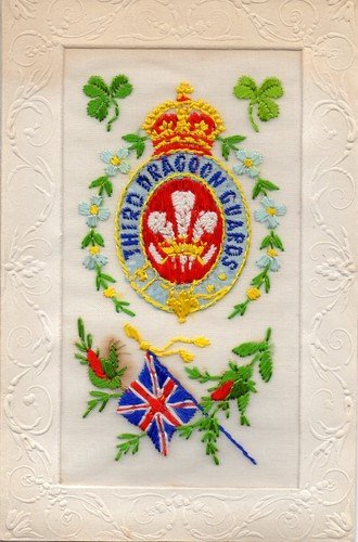 PRINCE WALES'S 3rd DRAGOON GUARDS: CAVALRY: RARE WW1 EMBROIDERED SILK POSTCARD