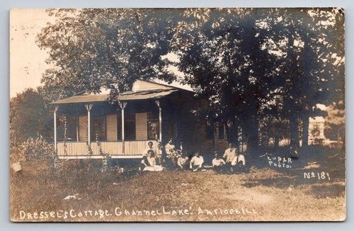 1910 Dressel's Cottage Channel Lake Antioch Illinois RPPC Lugar Photo Postcard