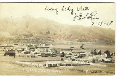 RPPC ~ Birdseye View c.1909 TEMECULA, CALIFORNIA ~ Riverside County ~ REAL PHOTO