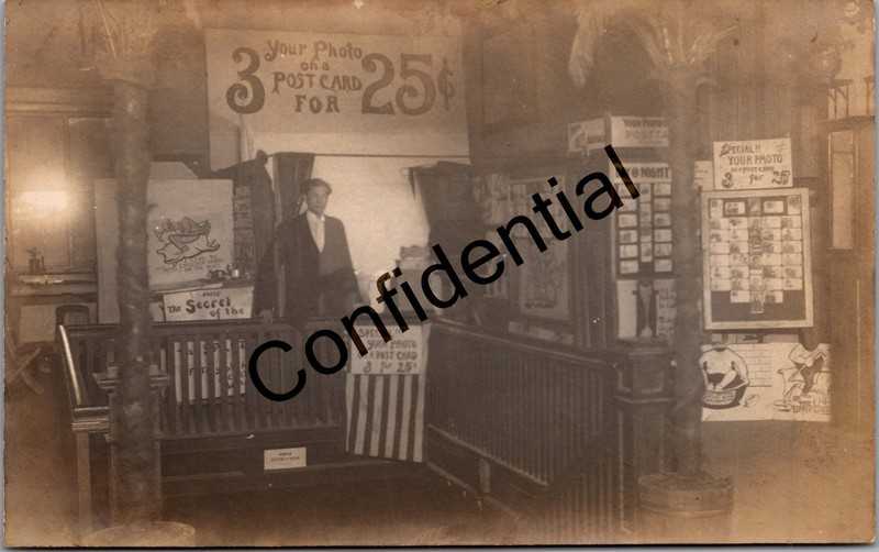 Real Photo Interior Photo Studio Postcard Racks Props Excelsior Springs MO T55