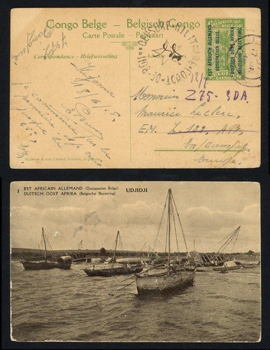 German East Africa Belgian Congo Postcard WWI Kigoma Star Circle Military Censor
