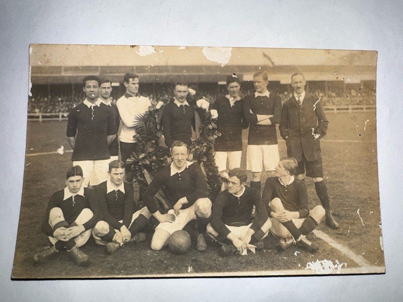 1913 Antique RRPC Historical Photo Postcard Netherlands Football Soccer Team!