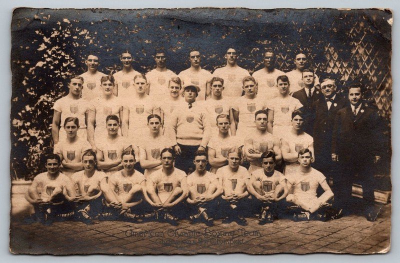 Postcard 1924 American Olympic Boxing Team Champions VIII Olympiad Paris RPPC