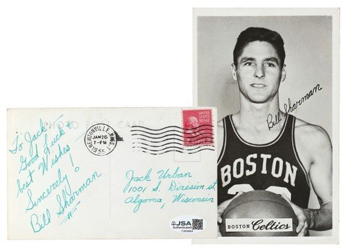 1950s-60s Bill Sharman Signed Boston Celtics Real Photo Postcard 3.5 x 5.5 - JSA