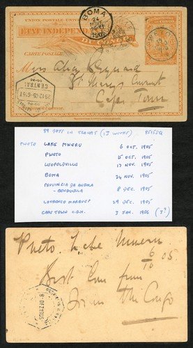 1905 Belgian Congo Postcard To South Africa, 15c Pweto v Laurenco Marques Route