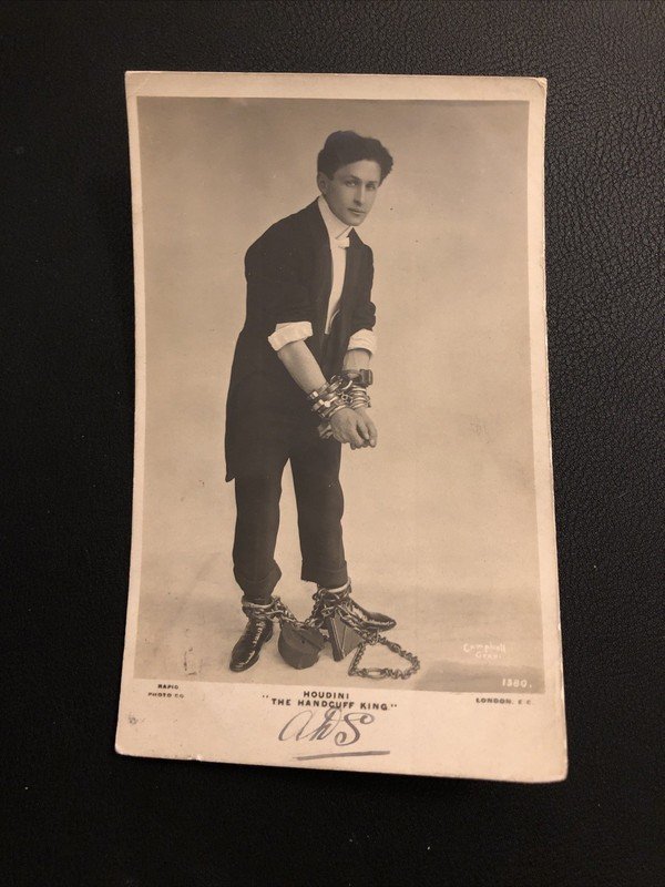 Rare 1904 RPPC Escape Artist Harry Houdini “ The Handcuff King “ Circus Leg Iron