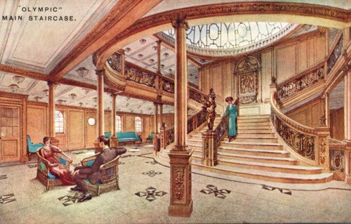 RMS Olympic Main Staircase Titanic Sister Ship White Star Line Postcard VintageO