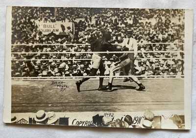 VINTAGE 1910 RPPC BOXING POSTCARD JACK JOHNSON JAMES JEFFRIES FIGHTER REAL PHOTO
