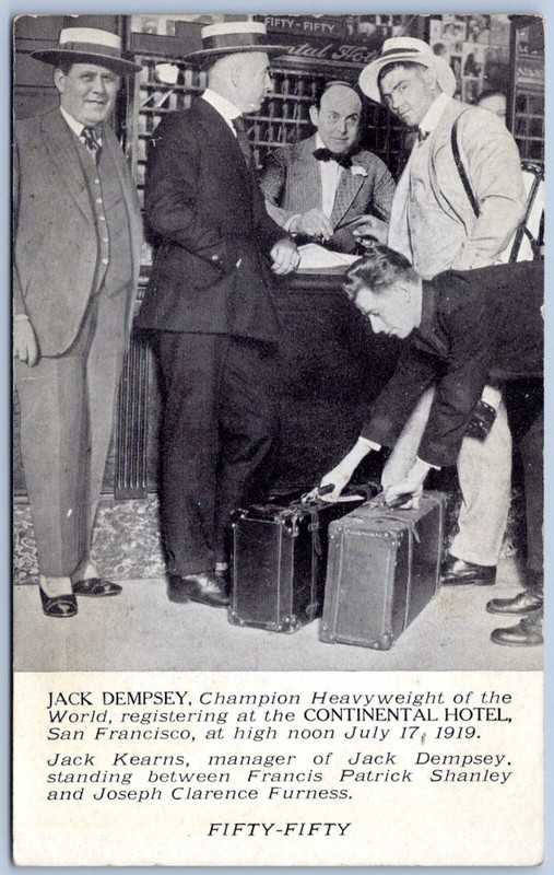 Postcard San Francisco CA Boxing Champ Jack Dempsey Continental Hotel 1919 C54