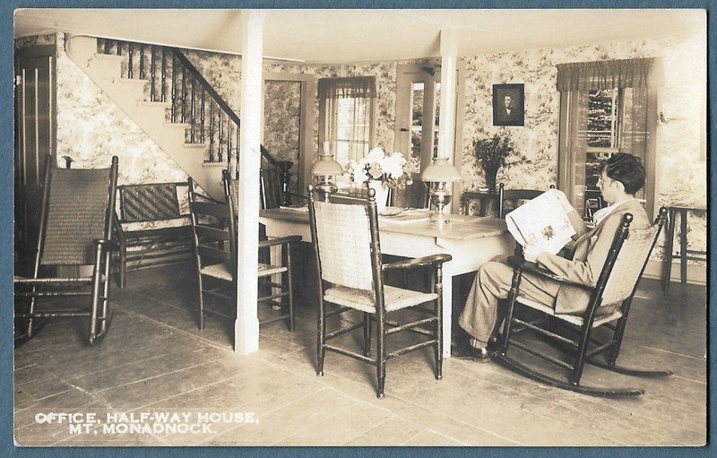 381 c1920 RPPC Postcard Interior Office Half-Way House Mt Monadnock Jaffrey NH