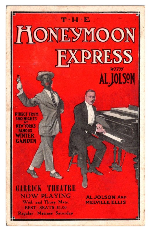 AL JOLSON - HONEYMOON EXPRESS - BLACK AMERICANA - OLD POSTCARD