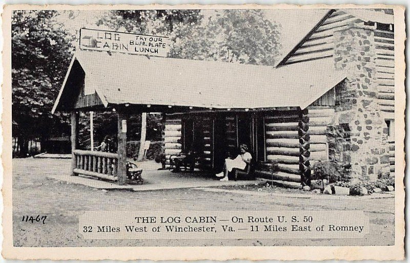 Roadside LOG CABIN Winchester, Virginia Romney, WV 1930s Rare Vintage Postcard