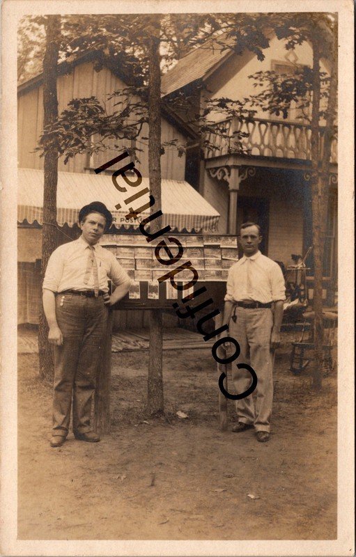 Real Photo Closeup Of Postcard Store w/ Card Display Niles Michigan MI RPPC W674