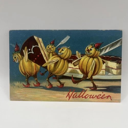 Vintage Vegetable People, Halloween Postcard Valentine & Sons, RARE