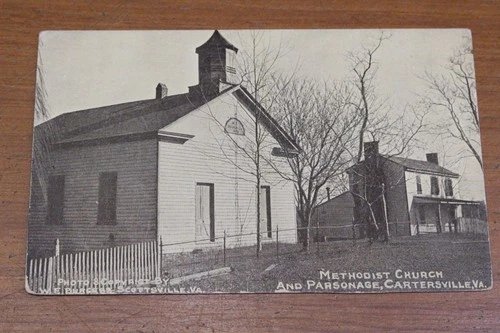 ORIGINAL W.E. BURGESS POSTCARD CARTERSVILLE, VA METHODIST CHURCH & PARSONAGE