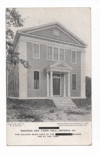 ARVONIA, VA POSTCARD MASONIC TOWN HALL MASONS IDYLWOOD STUDIO W.E. BURGESS CARD