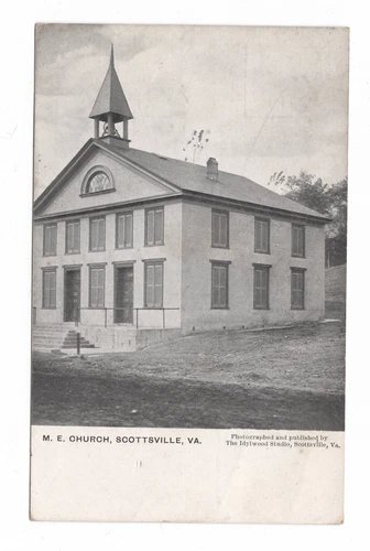 SCOTTSVILLE, VA POSTCARD M.E. CHURCH METHODIST IDYLWOOD STUDIO W.E. BURGESS CARD