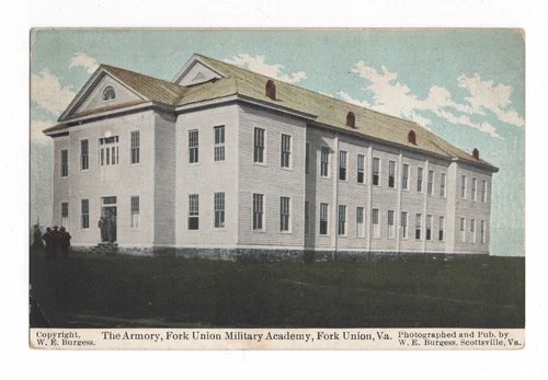 FORK UNION VIRGINIA POSTCARD THE ARMORY MILITARY ACADEMY W.E. BURGESS PHOTO CARD