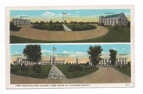 FORK UNION VIRGINIA POSTCARD MILITARY ACADEMY CAMPUS VIEW W.E. BURGESS FLUVANNA