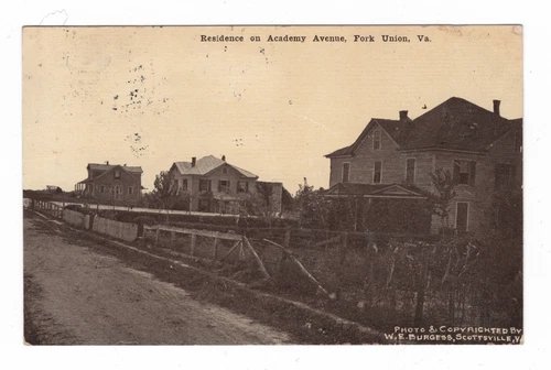 FORK UNION VIRGINIA POSTCARD ACADEMY AVENUE RESIDENCE STREET VIEW W.E. BURGESS