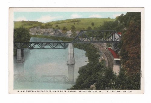 NATURAL BRIDGE STATION, VA W.E. BURGESS POSTCARD N&W RAILWAY BRIDGE C&O STATION