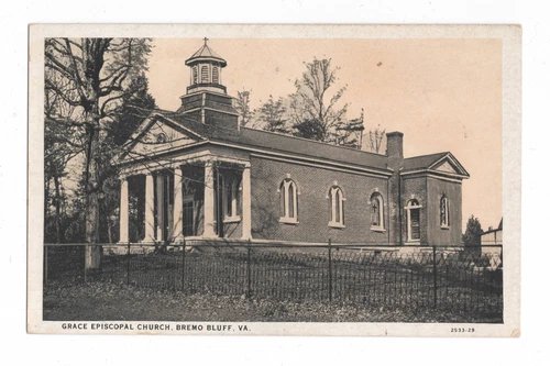 W.E. BURGESS POSTCARD GRACE EPISCOPAL CHURCH BREMO BLUFF, VA FLUVANNA COUNTY, VA