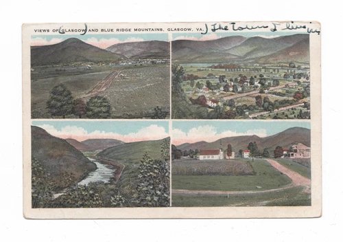 VIEWS OF GLASGOW, VA AND BLUE RIDGE MOUNTAINS TOWN SCENES W.E. BURGESS POSTCARD