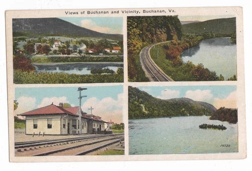 VIEWS OF BUCHANAN, VA AND VICINITY RAILROAD, TOWN, RIVER, W.E. BURGESS POSTCARD