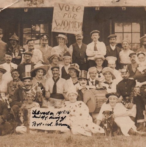 WWI German Soldier Dog Vote For Women Suffrage Sign POW Bermuda Costumes RPPC