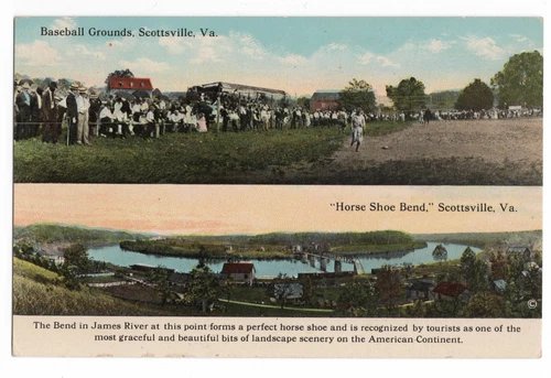 BASEBALL GROUNDS, HORSE SHOE BEND RIVER SCOTTSVILLE, VA W.E. BURGESS POSTCARD