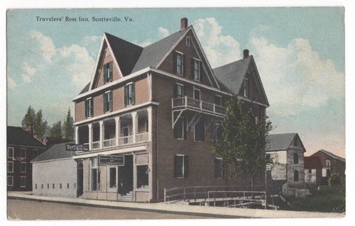 TRAVELERS REST INN HOTEL & HARDWARE STORE SCOTTSVILLVE, VA W.E. BURGESS POSTCARD
