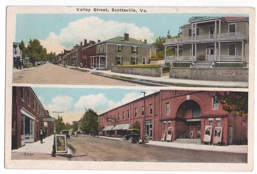 VALLEY STEEET SCOTTSVILLE, VA TWON STREET SCENE HOMES W.E. BURGESS POSTCARD