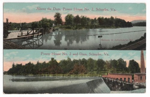 ABOVE THE DAM POWER HOUSE SCHUYLER, VA RAILWAY LINE W.E. BURGESS POSTCARD