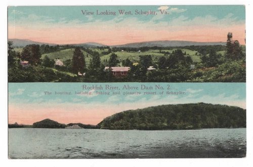 WEST VIEW SCHUYLER, VA ROCKFISH RIVER RESORT BOAT FISHING W.E. BURGESS POSTCARD