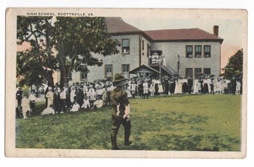 HIGH SCHOOL SCOTTSVILLE, VA SCHOOL YARD CHILDREN W.E. BURGESS POSTCARD