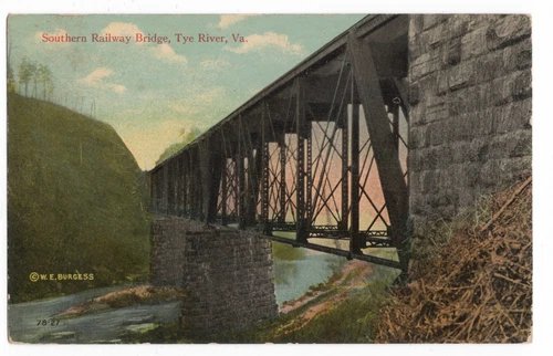 SOUTHERN RAILWAY BRIDGE TYE RIVER, VA RAILROAD TRESTLE W.E. BURGESS POSTCARD