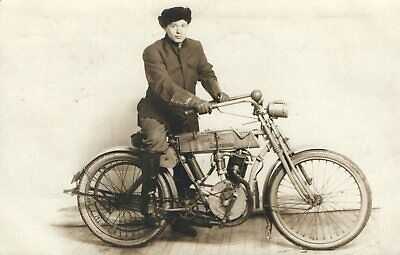 Real Photo Man On Old Harley Davidson Motorcycle Detroit Michigan Postcard