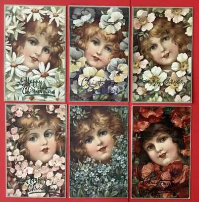Tuck "Flower Faces" Postcards (6) Series 4152 ~ Unsigned Ellen Andrews ~ Lovely!
