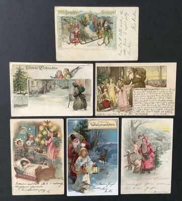 Early German Santa Postcards (6) Frohliche Weihnachten! Lovely Images - Must See