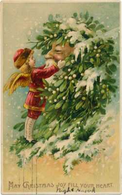 Great Christmas Fantasy - Angel Tidies Beard of Mistletoe Santa Claus Spirit