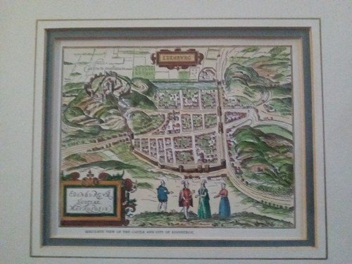 Hand Colored,Woodcut,1880's,Bird's Eye View Of The Castle&City Of Edinburgh