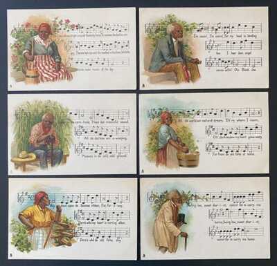 Vintage Tuck Postcards (6) "Negro Melodies" Series 2398 ~ Well-known Spirituals