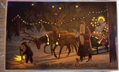 Malick Hold to Light - Santa, Elves, Reindeer, Christ Child - RARE-Ex Cond 